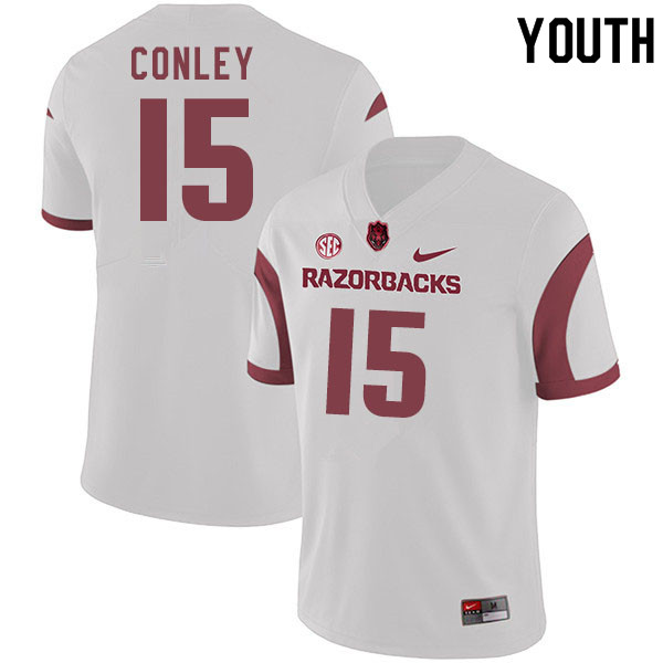 Youth #15 Jon Conley Arkansas Razorbacks College Football Jerseys Sale-White - Click Image to Close